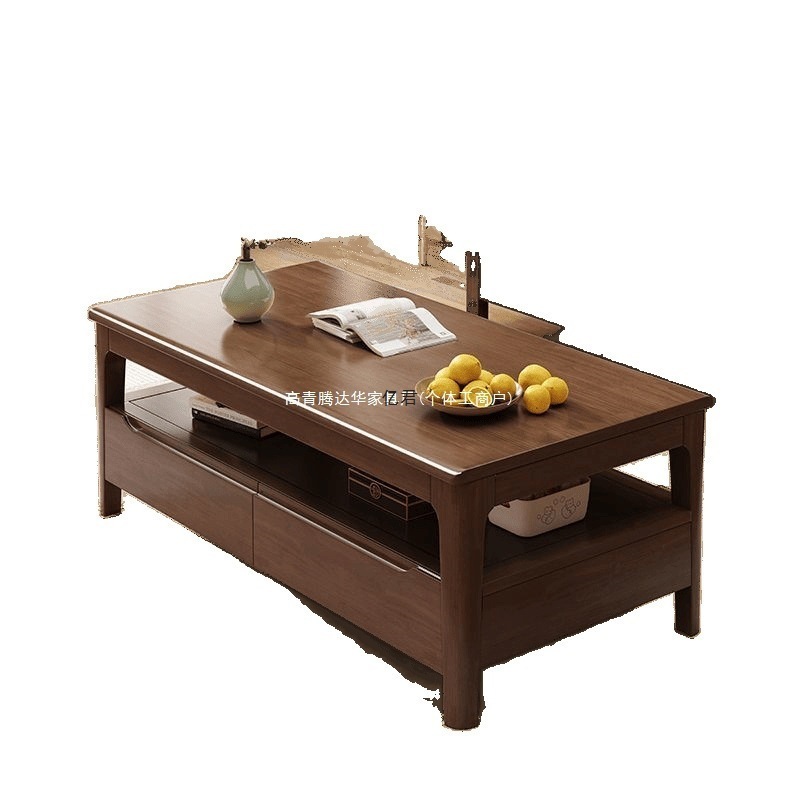 简约现代客厅经济型北欧实木茶几小户型家用双层茶桌带抽屉小桌子|undefined