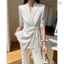 X醯2高级感夏季新款时尚休闲套装气质白色薄款显瘦西装套装女