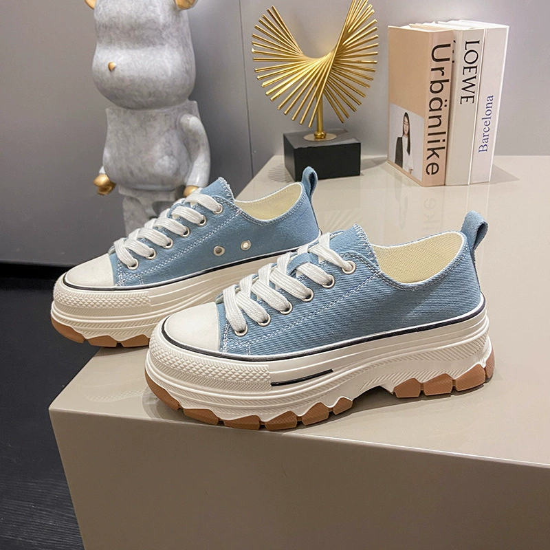 Platform Canvas Sneakers, Women's Summer Breathable Cloth Shoes, Korean Style, 5 cm Platform