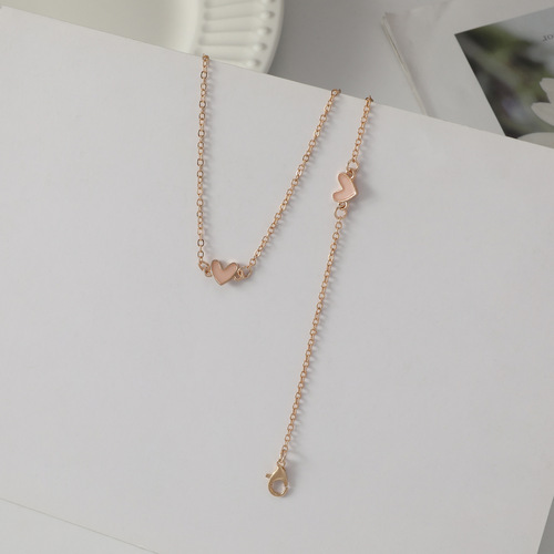 Elegant Minimalist Heart Necklace for Women, Personality and Style Oil Droplet Pink Heart Clavicle Chain Bracelet Accessory