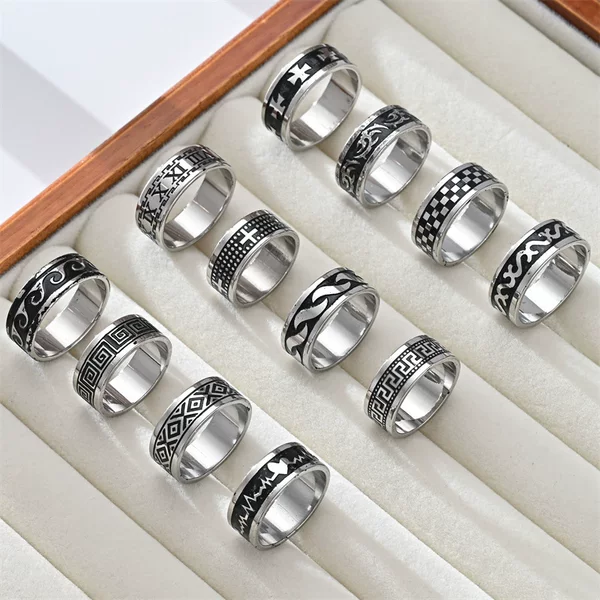Titanium Steel Corrosion-Resistant Vintage Ring with Dragon Pattern and Ecg Design, Non-Fading Men's Stainless Steel Jewelry, Retro Trend