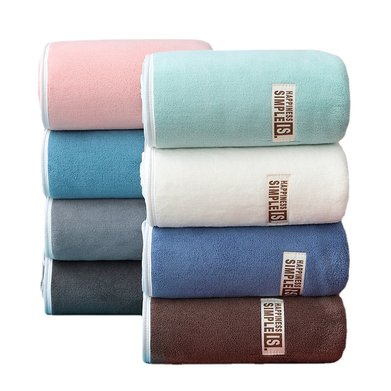 Label Coral Fleece Plain Bath 70*140 Soft Absorbent Thickened Large Gift Beach Towel New Model_voghion.com