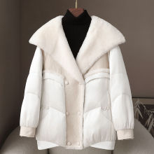 少量服饰2025春季羊皮毛一体拼接50白鹅绒插肩袖皮草羽绒服外套女
