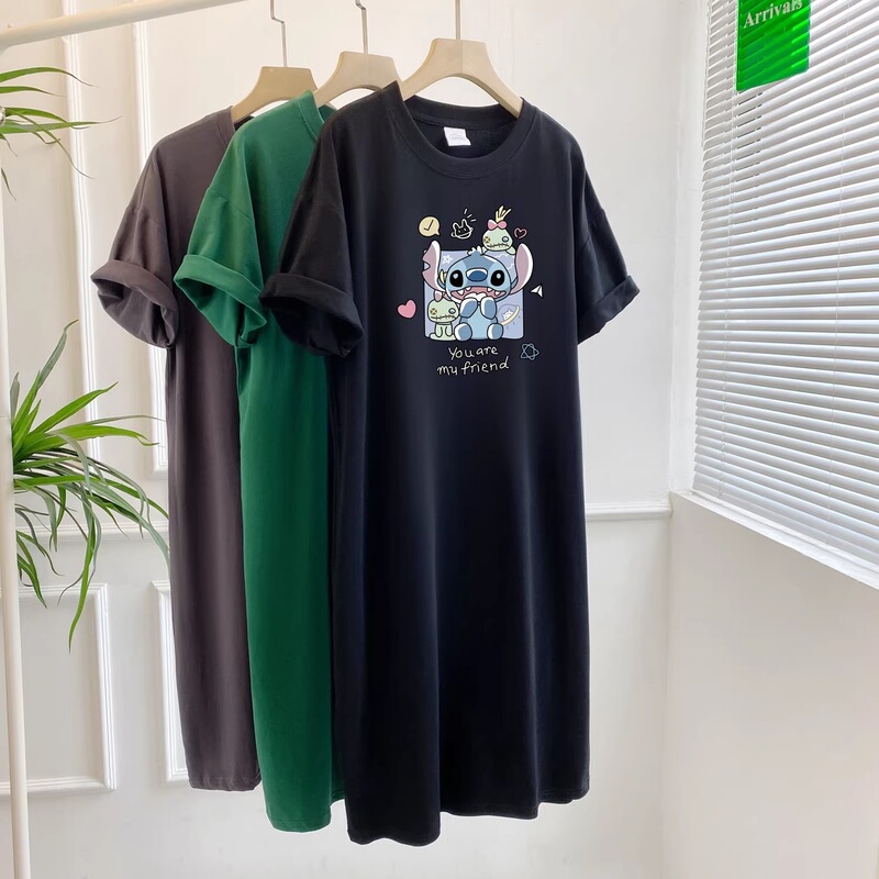 Plus-Size Unique and Super Stylish A-Line Dress for Women, Summer Short-Sleeve Loose Fit, Tummy-Concealing Long Waist-Cinching T-Shirt Dress