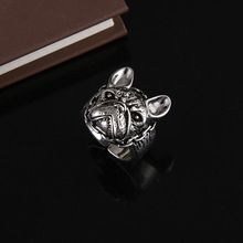 泰古情侣戒指复古做旧款小狗指环个性霸气斗牛犬男士泰银开口戒指
