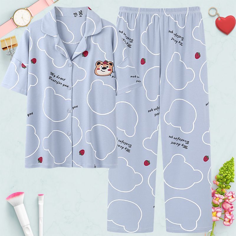 Pantalones de manga corta 100% pijama de algodón de verano de las mujeres jóvenes y de mediana edad cardigan ropa exterior de las mujeres ropa de verano delgada homewear