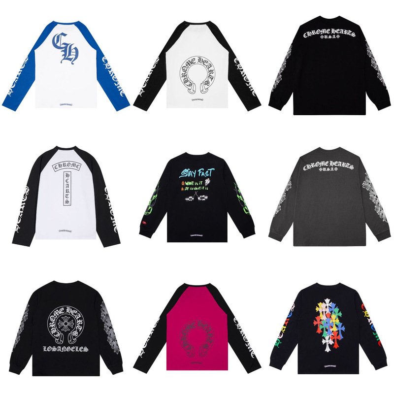 Cross-Border Trendy Brand Chrome Heart Chrome Heart Long-Sleeved T-Shirt Pure Cotton Men's and Women's Loose Ready-Made Wholesale