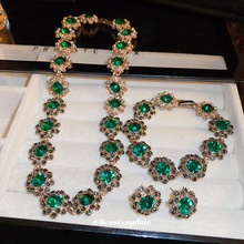 绿色镶钻圆圈花朵卡扣项链欧美重工高级感颈链时尚气质轻奢项饰女