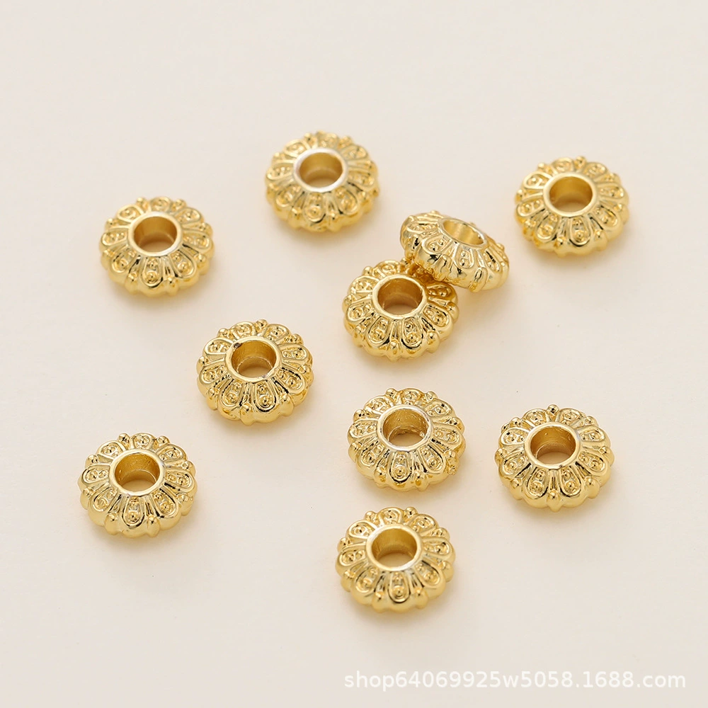 Retro beads, bracelet, necklace, accessory, accessories, 18 carat, golden color, 6mm, DIY