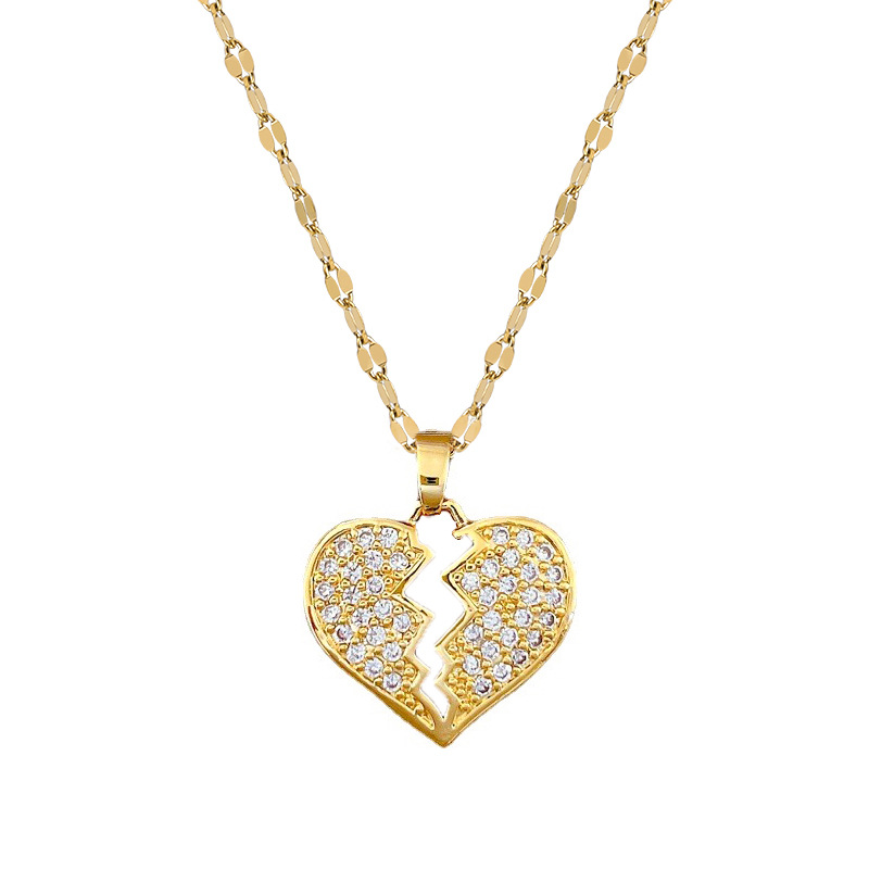 Fashion Heart Shape Titanium Steel Copper Plating Inlay Zircon Pendant Necklace 1 Piece