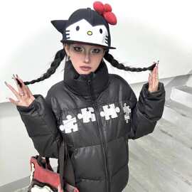 Y2K恶搞kt刺绣帽蝴蝶结帆布拼接街头嘻哈辣妹可调节帽子童趣礼物