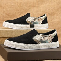 Men's shoes straw woven corduroy one foot lazy shoes men's trendy board shoes men's cloth shoes spring and summer 2024 new model