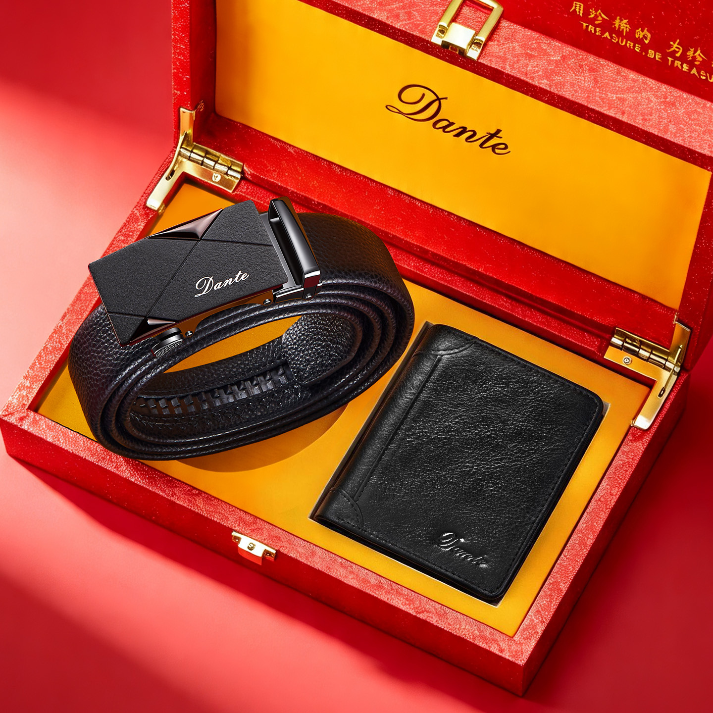 Father's Day Valentine's Day Luxury Gift Men's Automatic Buckle Leather Belt Wallet Set Genuine Cowhide Hot-Selling Online Waistband