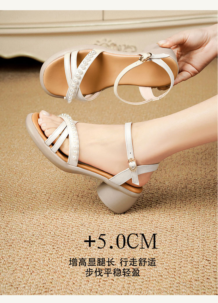 Sandal nữ da thật gót vuông cao đế mềm quai ngang — Màu đen chi tiết 21