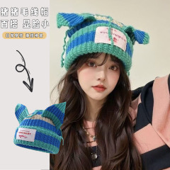 韩版小众设计撞色可爱猫咪耳朵流苏秋冬毛线帽加厚保暖针织帽冷帽