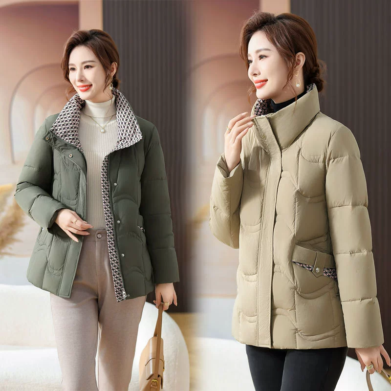 Материнский Зимний пуховик короткий 2023 Новое модное осенне-зимнее теплое пальто больших размеров для женщин среднего и пожилого возраста