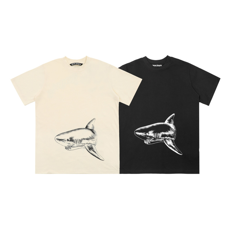 Cross Border Palm Palm Angels Broken Tail Shark Short Sleeve Men's and Women's High Street Summer Loose Round Neck T-Shirt ius
