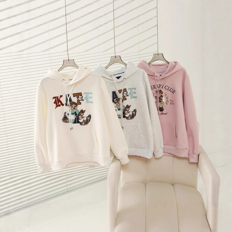 2025 New Autumn Clothing Preppy Style Casual Comfortable Loose Embroidered Cartoon Hooded Sweatshirt for Women Ttmw254901P