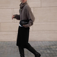 2025新品老钱风高级感加厚毛呢西装中裤女秋冬直筒黑色五分裤靴裤