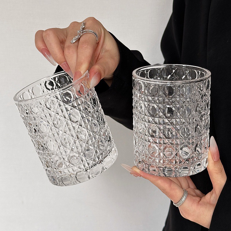 Taza de vidrio de piedra preciosa, taza de agua de alto valor facial, taza de agua potable, taza de café, taza de bebida de jugo de leche transparente