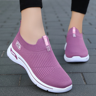 Women's Shoes Wholesale Casual Shoes Soft Sole Lightweight Women's Shoes Fly-Knit Breathable Single Shoes Versatile Comfortable Mesh Shoes
