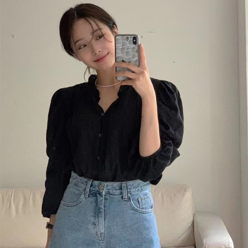 クロスボーダーのデザイン感韓国版早秋の新型甘美な木の耳元のゆったりした長袖のシャツの塩系の韓国系の婦人服|undefined