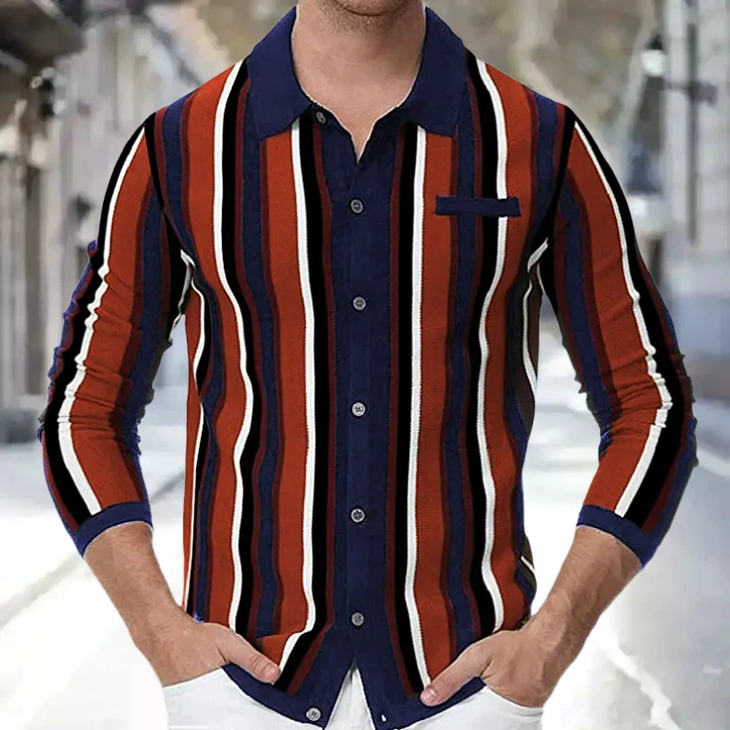 Amazon трансграничный Мужской весенний тонкий свитер в полоску с длинным рукавом Повседневная рубашка-поло SY0150