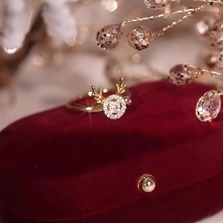 Fashion Deer Copper Plating Inlay Zircon Open Ring 1 Piece