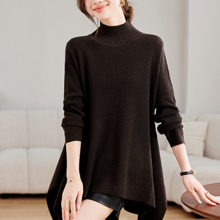 plus size Irregular Sweater Pullover Loose Irregular Temperament Half High Neck Long Sleeve Temperament Korean Style Knitted Loose