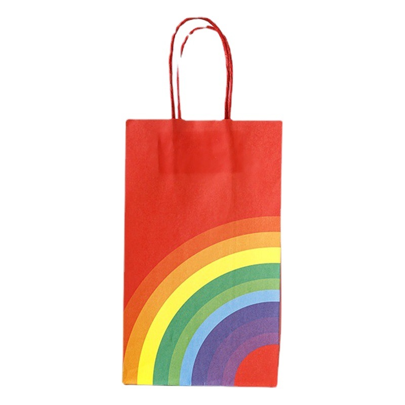 En stock bolsa de arco iris portátil papel Kraft blanco fondo cuadrado bolsa de papel regalo de mano bolsa de regalo de vacaciones logotipo imprimible
