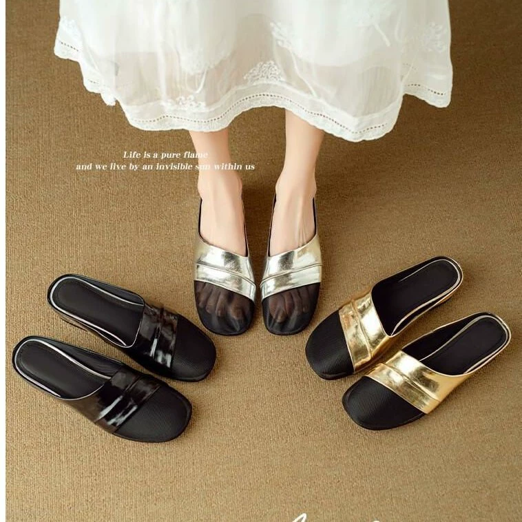 Французские ретро сетчатые пряжи, сшитые с половиной тапочек, женские летние наружные носки увеличены внутри, прохладные ленивые плоские туфли Мюллер