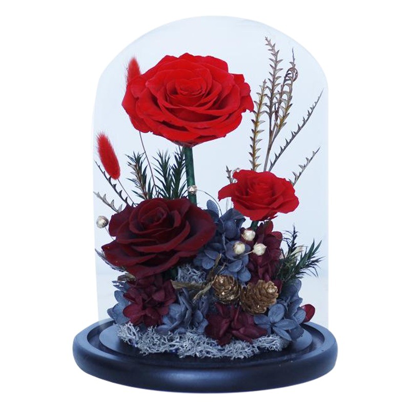 Cúpula de cristal con flor preservada, rosa real, flor seca, regalo de cumpleaños al por mayor, regalo de San Valentín para niñas, caja de regalo con flor preservada