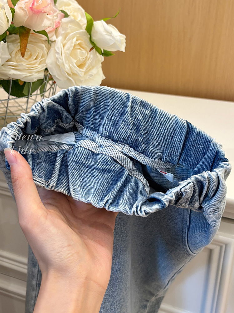 女の子韓国風ジーンズ秋女の子新しいスタイル小さな女の子ファッショナブルなレースストレートパンツ秋カジュアルパンツ