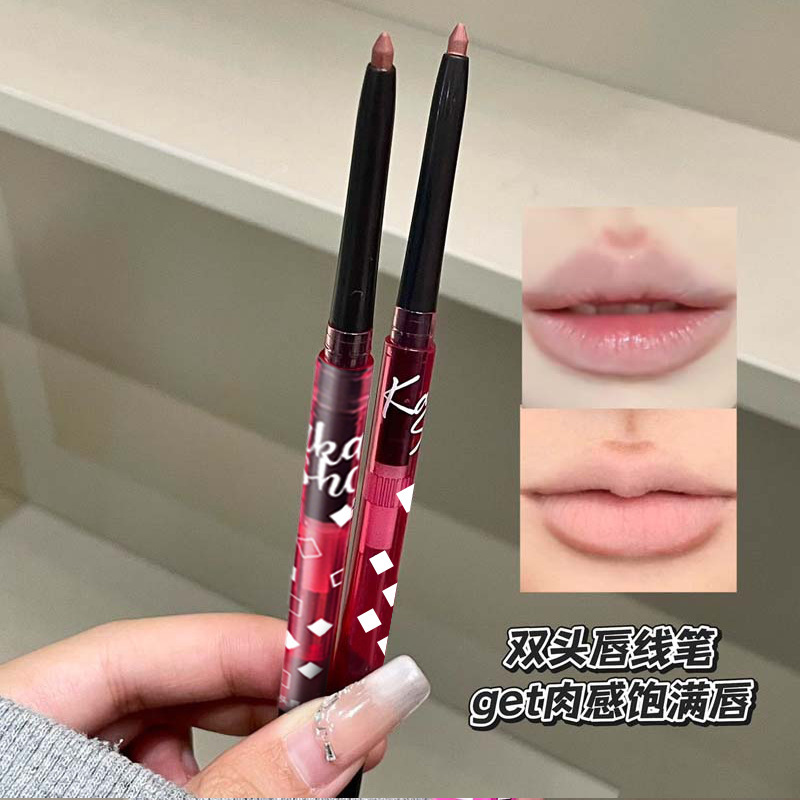 Maquillaje Kakashow doble cabeza lápiz de labio de contorno de labio de color duradero impermeable mate falso fabricante de labio
