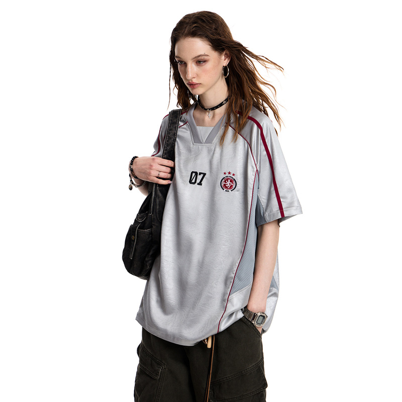 American Retro Pu Leather Mesh Breathable Short-Sleeved T-Shirt for Men and Women 2025 Summer Thin Trendy Brand Loose Sports Top