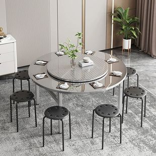 304 Extra Thick Stainless Steel Foldableing Table Family Dining Table Rural Banquet Food Stall Foldableing Round Table Easy to Clean