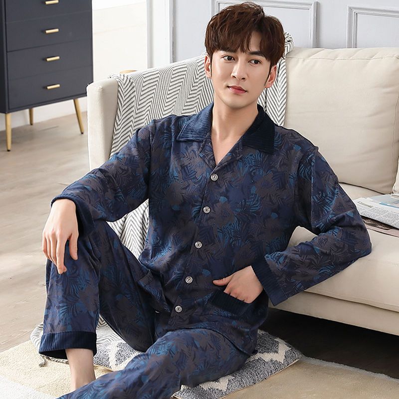 Pijama de algodón 100% de los hombres de manga larga de primavera y otoño más tamaño de otoño e invierno más el tamaño de los hombres gordos homewear traje