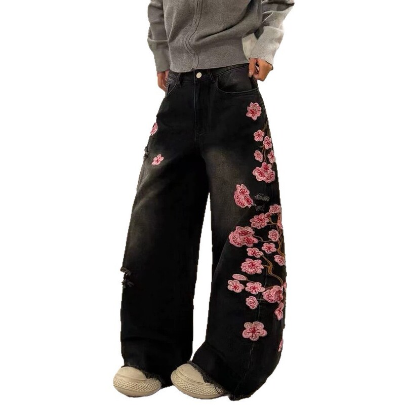 American Retro Style Street Floral Print Jeans for Men and Women, New Spring and Summer Vintage Casual Loose Long Pants American Retro Style Street Floral Print Jeans for Men and Women, New Spring and Summer Vintage Casual Loose Long Pants