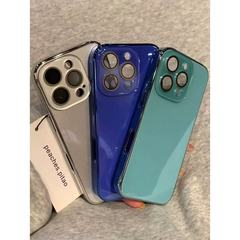 纯色玻璃自带镜头膜电镀边框适用iPhone16promax苹果15手机壳14女