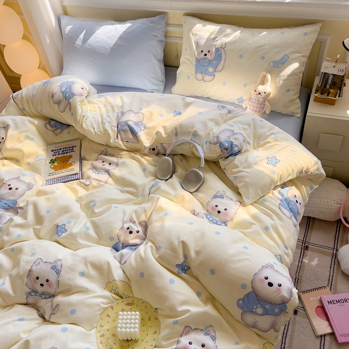 A clase de algodón ultra suave lavado con agua cuatro piezas de madres y bebés cubierta de cama desnuda dormitorio de estudiantes ropa de cama de tres piezas