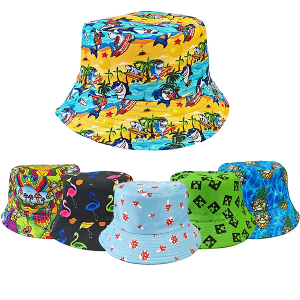Cross-Border Printed Fisherman's Hat, Reversible, Unisex, Outdoor Sun Protection Hat, Trendy and Stylish Sunshade Bucket Hat