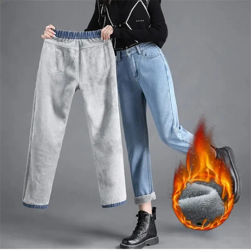 Winter Warm Slim Fit Jeans Ladies Casual Denim Pencil Pants Thick Velvet Ladies Jeans High Waist Tight