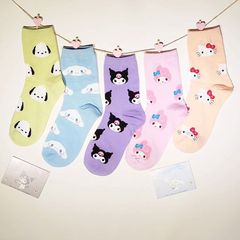 Japanese cartoon style sock for girls, full cartoon design, combed cotton crew socks for women, cute dog long socks, one piece per set