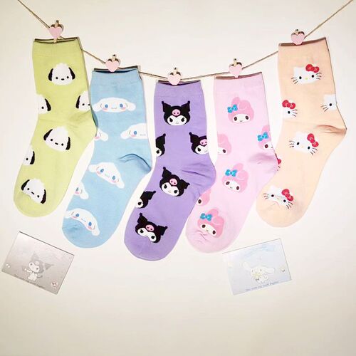 Japanese cartoon socks for women, full body cartoon style combed cotton mid-calf women's socks, cute puppy stockings for one generation