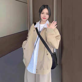 初秋夹克外套女春秋新款韩系小个子美式工装立领卡其色棒球服上衣