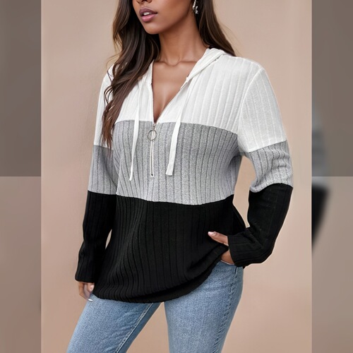 2025 Spring and Autumn Plus Size Women's Elegant Comfort Casual Versatile Hooded Sweater 95% Wool