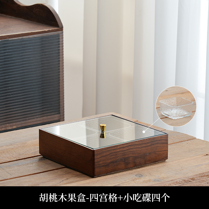 Nuevo estilo chino de nueces de madera seca bandeja de frutas casera sala de estar mesa de té semillas de melón dulces caja de nueces caja de almacenamiento de madera sólida