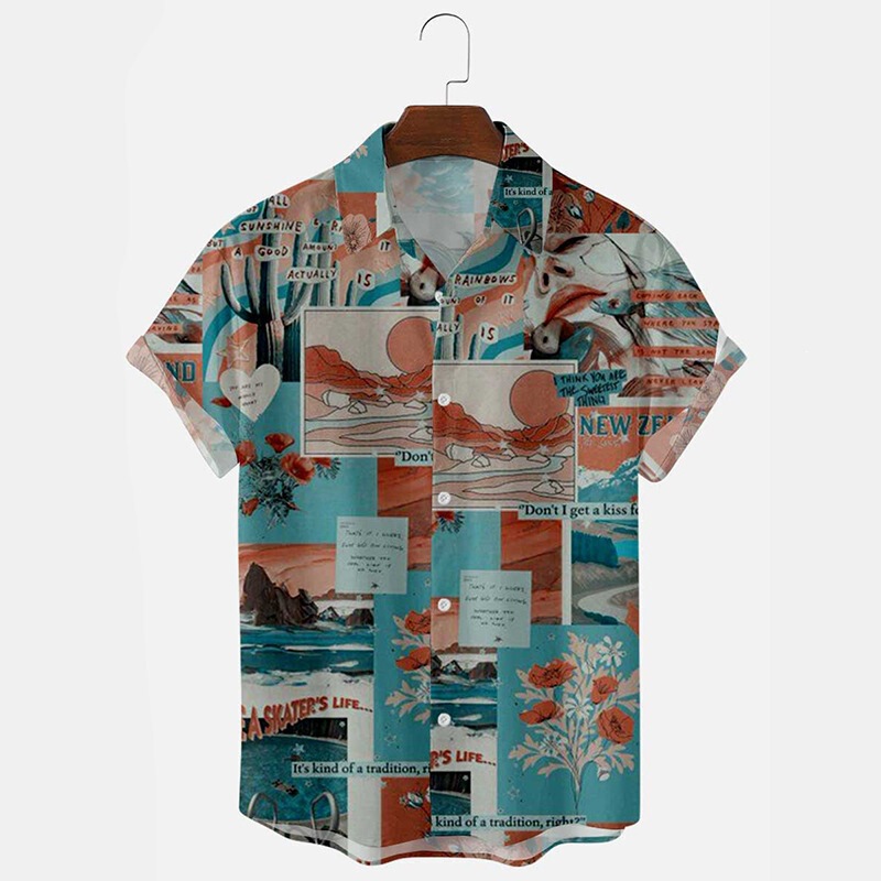 2025 Cross-Border European and American New Style Men's Loose 3D Printed Short-Sleeved Shirt Large Size Floral Cardigan Lapel Shirt