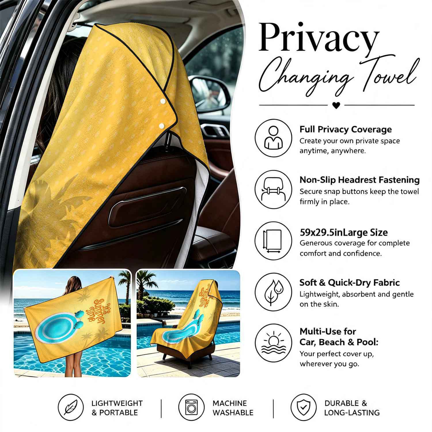 Summer bath towel and car seat cover 2-in-1, ultra-fine fiber outdoor beach and car dual-use universal seat cushion