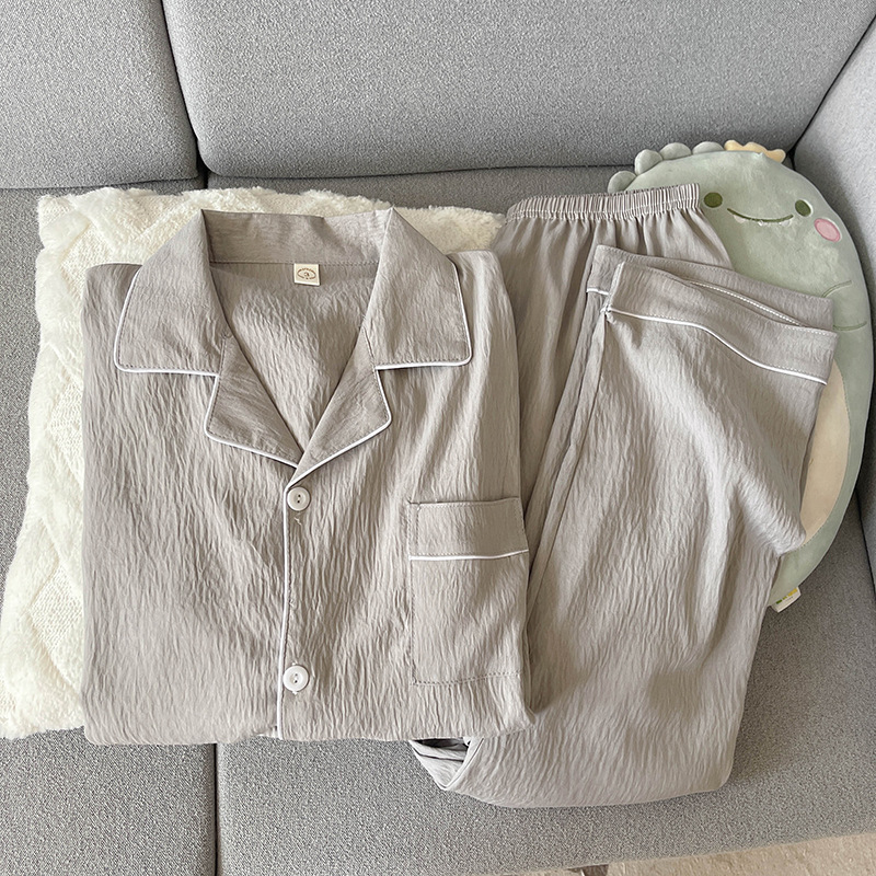 Primavera y otoño nuevos pijamas de algodón de nube de hombre delgados simples de color sólido de ocio engordado y ropa de hogar grande al por mayor